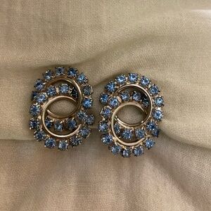 Vintage‎ Blue Rhinestones Clip on Earrings